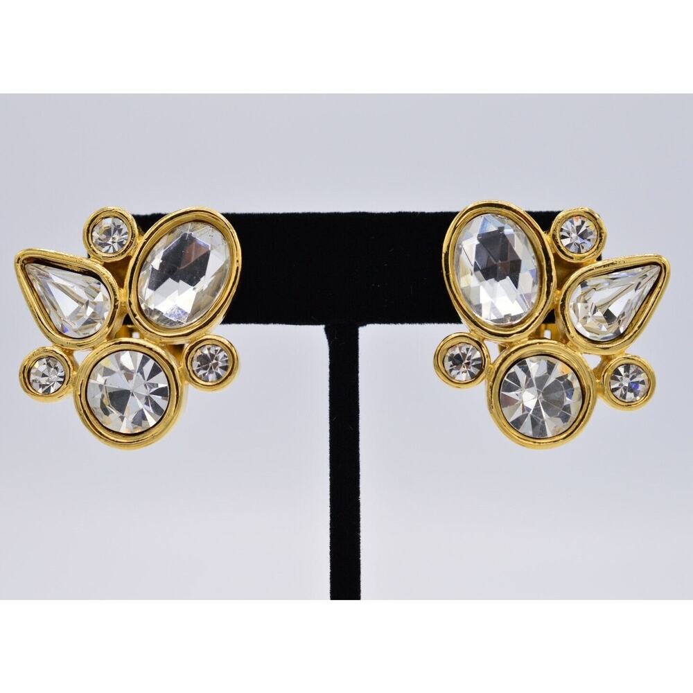 Givenchy Vintage Crystal Clip On Earrings Sparkling Chunky Runway Signed BinH